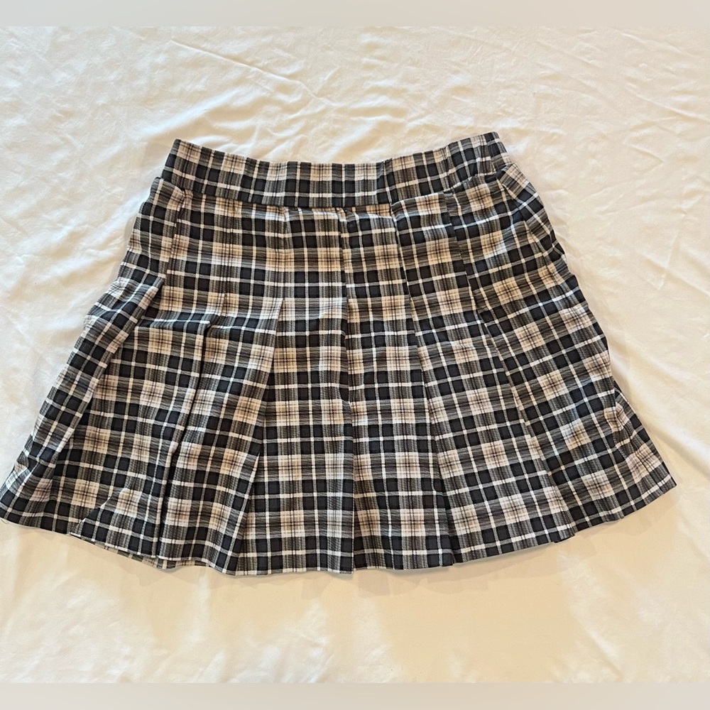 Cream and Grey Plaid Skirt